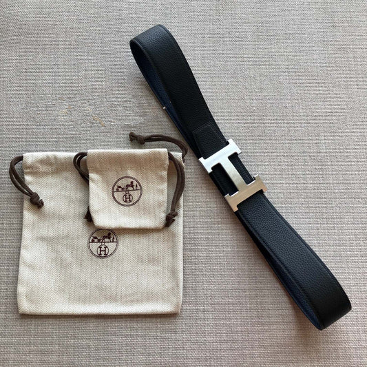 H CONTANCE BELT 38MM BLACK DARK BLUE LEATHER