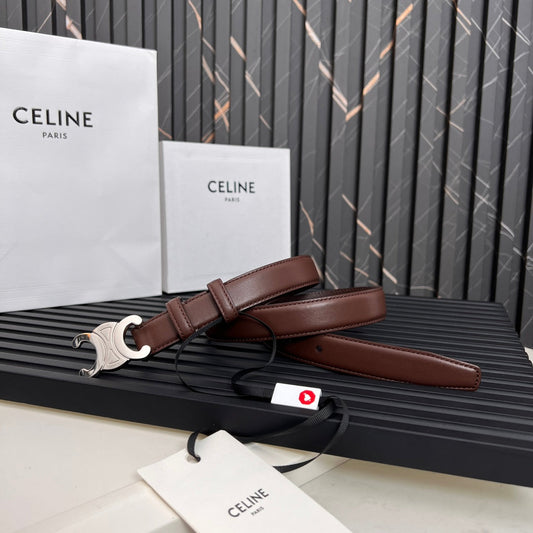 TRIOMPHE 25 MM BELT IN DARK BROWN CALFSKIN SILVER HARDWARE