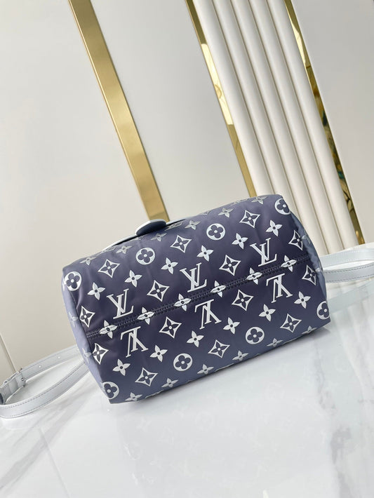 SPEEDY BANDOULIÈRE 25 IN GRADIENT SILVER MONOGRAM NYLON SILVER HARDWARE