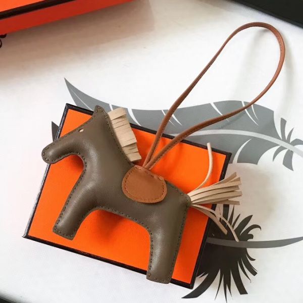 HERM Rodeo Horse Bag Charm In Taupe/Camarel/Beige Leather