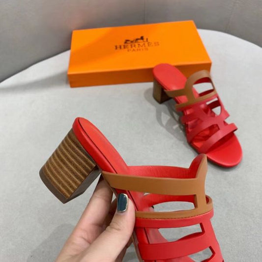 HERM Celena Sandals 50mm In Red/Brown Calfskin