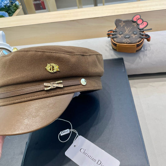 BAKER BOY HAT IN COFFEE BROWN COTTON AND LEATHER 428245