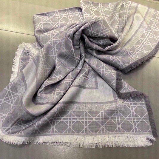 SQUARE SCARF 140 CM IN LIGHT PURPLE MIX WHITE WOOL AND SILK 415456