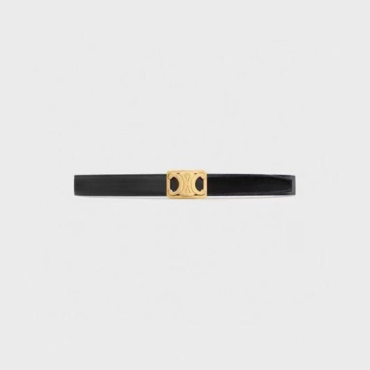 CL MEDIUM 25 MM REVERSIBLE FRAMED TRIOMPHE BELT BLACK AND BRONZE BROWN CALFSKIN GOLD HARDWARE