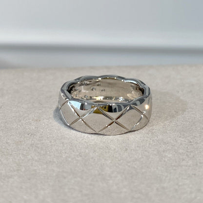 CRUSH RING 6.8MM SILVER DIAMONDS QUILTED