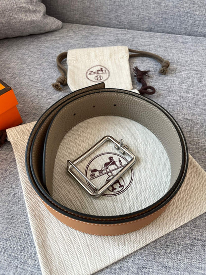 H TUBE BELT 38MM SILVER BUCKLE TIN GREY GOLD LEATHER
