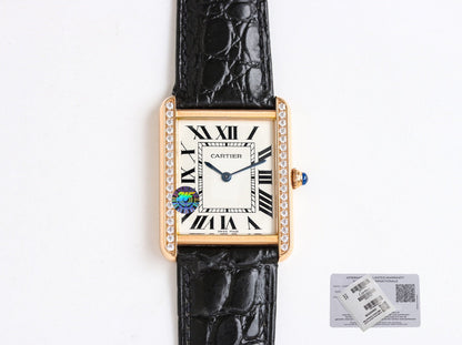 TANK SOLO PINK GOLD DIAMOND BEZEL CROCODILE LEATHER
