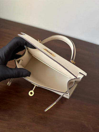 HM KELLY MINI 19 WHITE EPSOM GOLD HARDWARE
