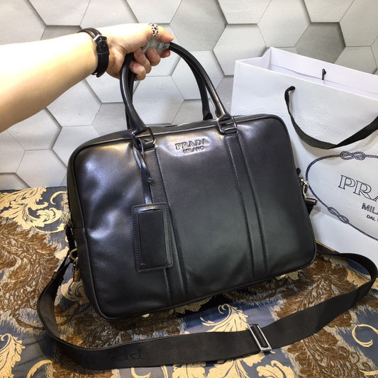 BRIEFCASE 38 IN BLACK SMOOTH LAMBSKIN