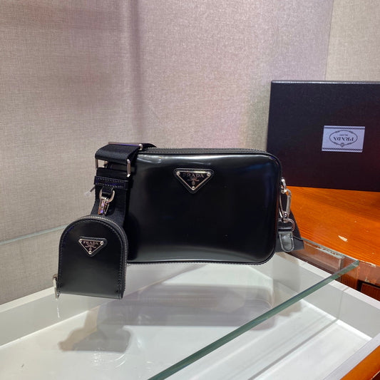 MARIO BRIQUE CROSSBODY BAG 19 IN PATENT BLACK LEATHER
