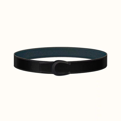 HM LUCK BELT BUCKLE & REVERSIBLE BLACK AND NAVY BLUE LEATHER STRAP 38MM