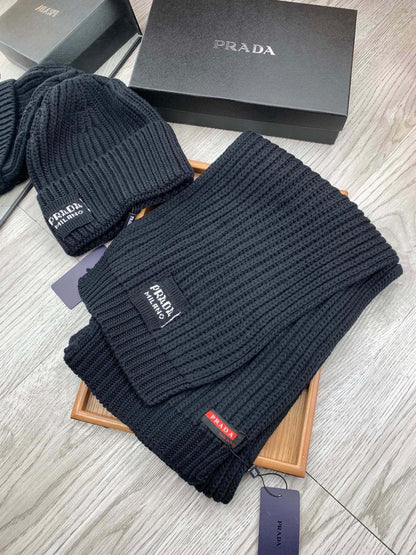 SET SCARF AND HAT IN BLACK WOOL AND RABBIT FUR 388994