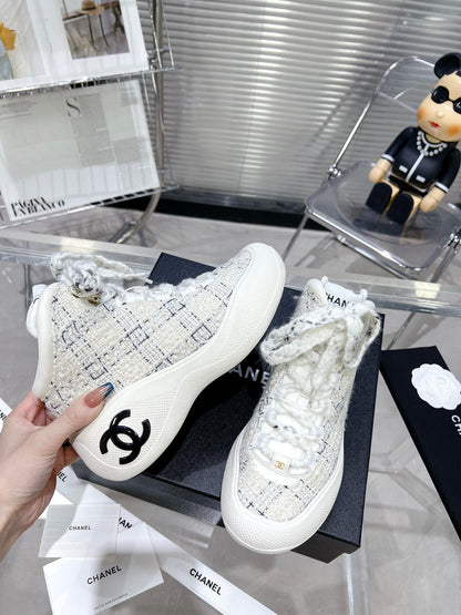 CC CANO ALTO SNEAKER IN WHITE WOOL TWEED AND RUBBER