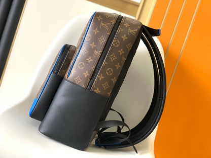DEAN BACKPACK 42 IN BLUE AND BROWN MONOGRAM CANVAS