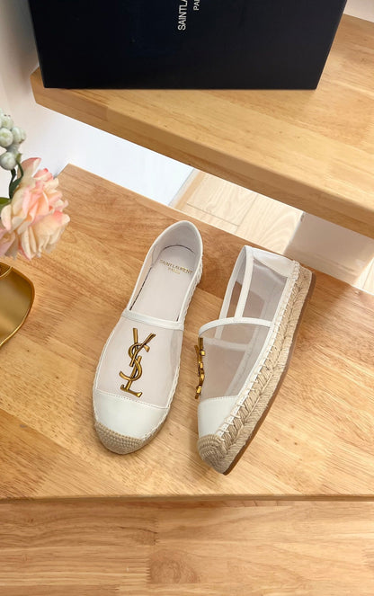 SL YVES LOGO SLIP ON WHITE CALFSKIN AND MESH