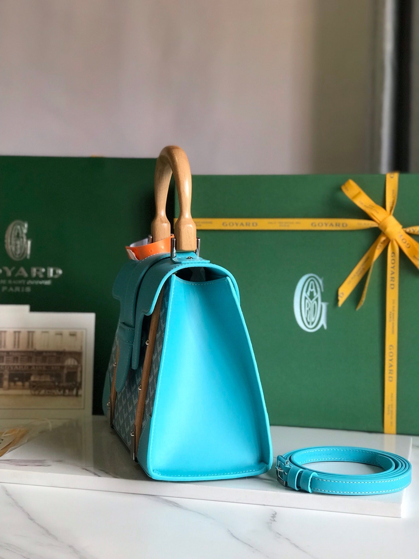 SAÏGON PM BAG 28 IN LIGHT BLUE GOYARDINE CANVAS AND CALFSKIN