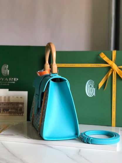SAÏGON PM BAG 28 IN LIGHT BLUE GOYARDINE CANVAS AND CALFSKIN