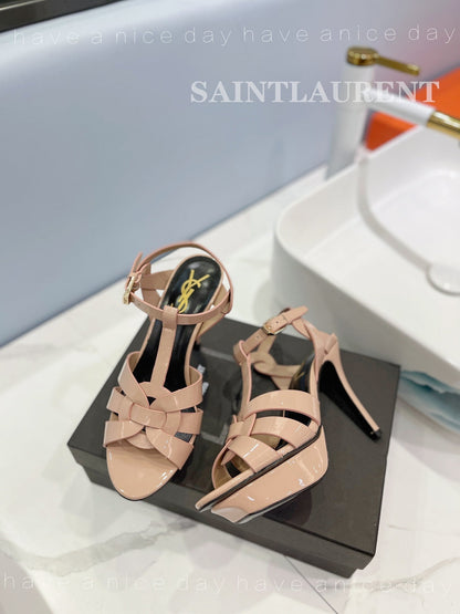 SL TRIBUTE POINED TOE SANDALS GLOSSY DUSTY ROSE CALFSKIN