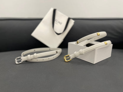 CL SMALL 18 MM TRIOMPHE BELT IN TAURILLON WHITE LEATHER SILVER HARDWARE