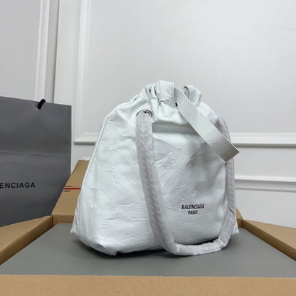CRUSH SMALL TOTE BAG 27 IN WHITE CRUSHED CALFSKIN SILVER HARDWARE
