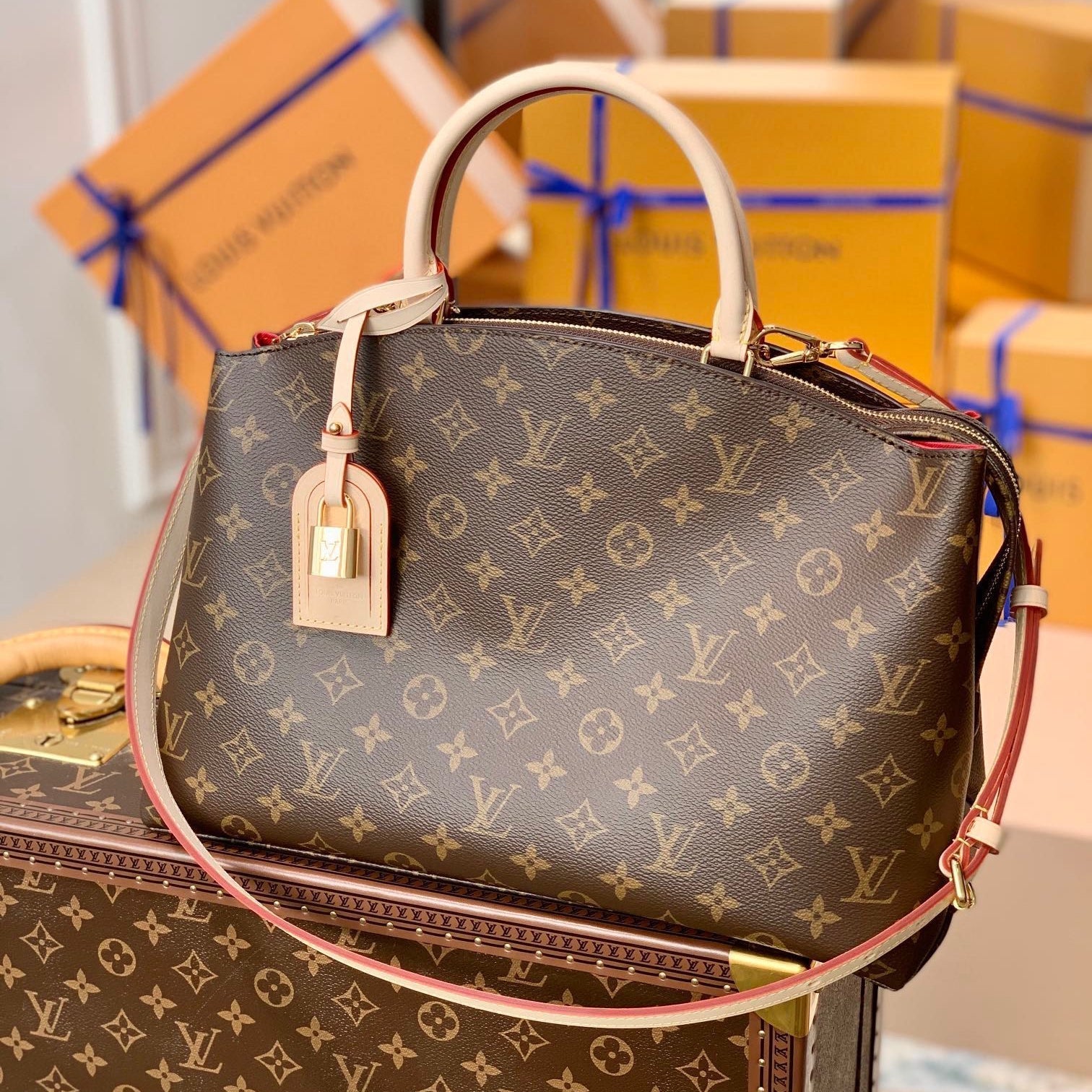 GRAND PALAIS TOTE BAG 34 IN BROWN MONOGRAM COATED CANVAS