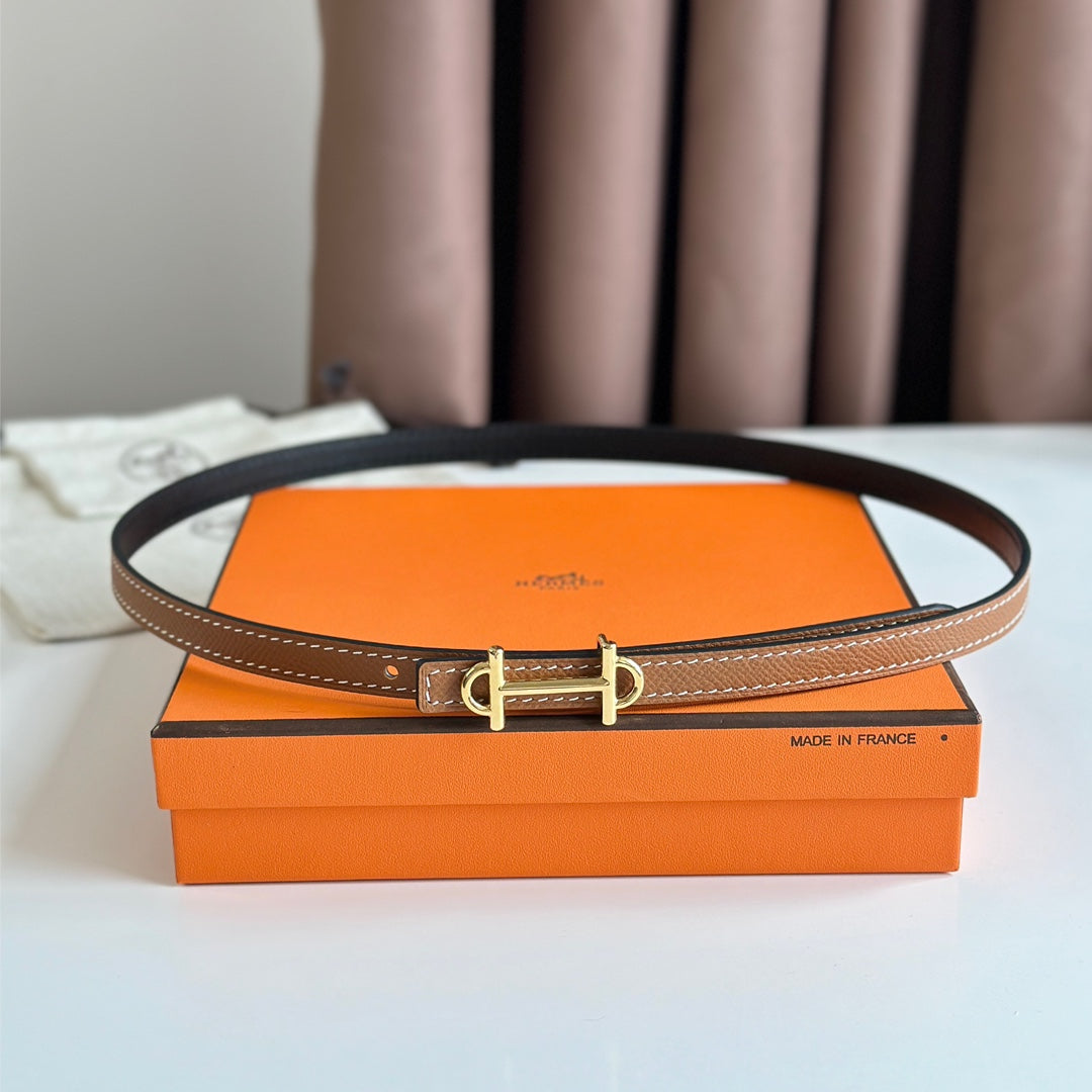 HM GAMMA BUCKLE & REVERSIBLE BRONZE BROWN AND BLACK LEATHER STRAP 13MM GOLD HARDWARE