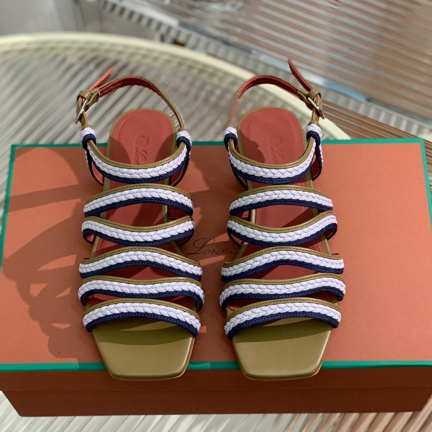 LP SPRIGHTLY CHARMS SANDAL WHITE AND OLIVE CALFSKIN