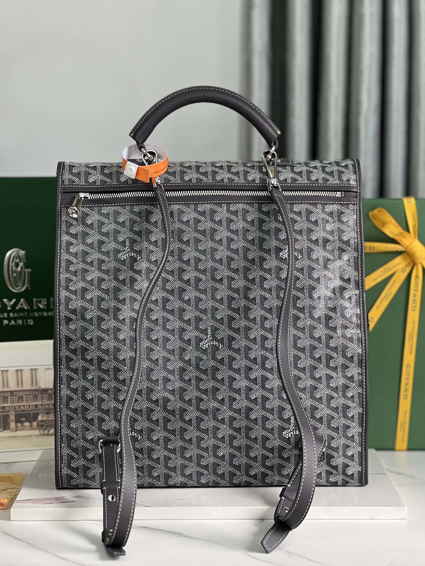 SAINT LÉGER BACKPACK 35 IN BLACK GOYARDINE CANVAS AND CALFSKIN WITH CARTOON PATCH