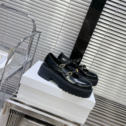 HIGH FLAT SANDALS WITH DOUBLE STRAP-DESIGN LEATHER BLACK