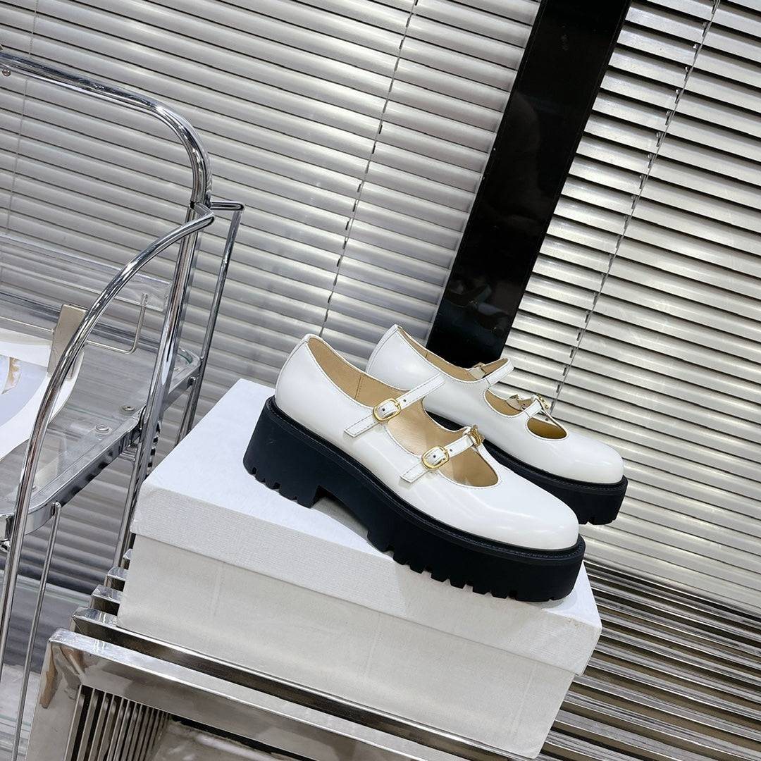 HIGH FLAT SANDALS WITH DOUBLE STRAP-DESIGN LEATHER WHITE