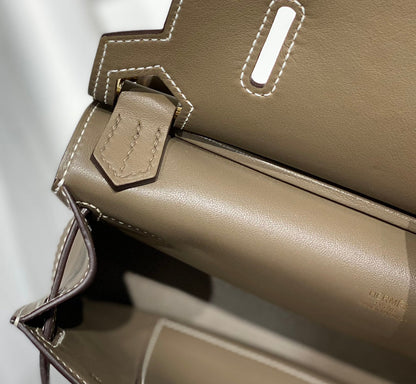 HM JYPSIERE SHOULDER BAG 23 IN WOOD BROWN CALFSKIN GOLD HARDWARE