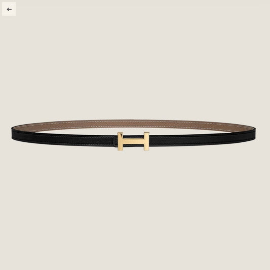 HM FOCUS BUCKLE & REVERSIBLE BLACK AND KHAKI BROWN LEATHER STRAP 13MM GOLD HARDWARE