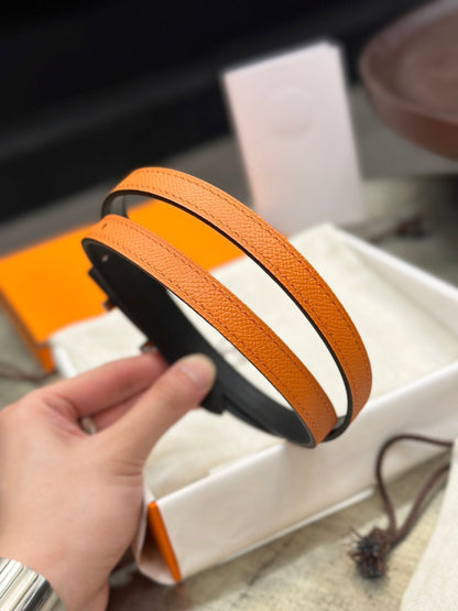 HM FOCUS BUCKLE & REVERSIBLE BLACK AND ORANGE LEATHER STRAP 13MM GOLD HARDWARE