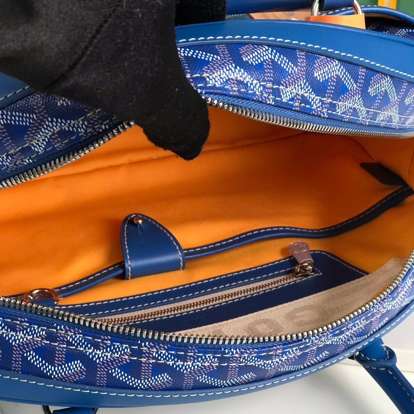 SAINT JEANNE BAG 35 IN AZURE BLUE GOYARDINE CANVAS AND CALFSKIN