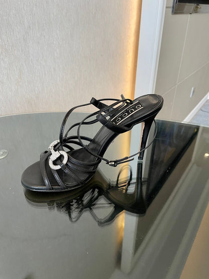 GG CRYSTAL HORSEBIT SANDAL BLACK LAMBSKIN
