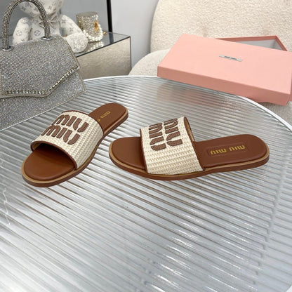 Slippers Brown Leather With Sedge Straps