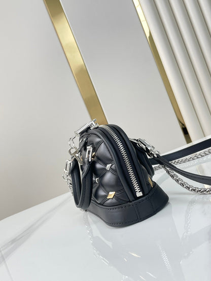 NANO ALMA 18 IN BLACK QUILTED LAMBSKIN GOLD AND SILVER HARDWARE