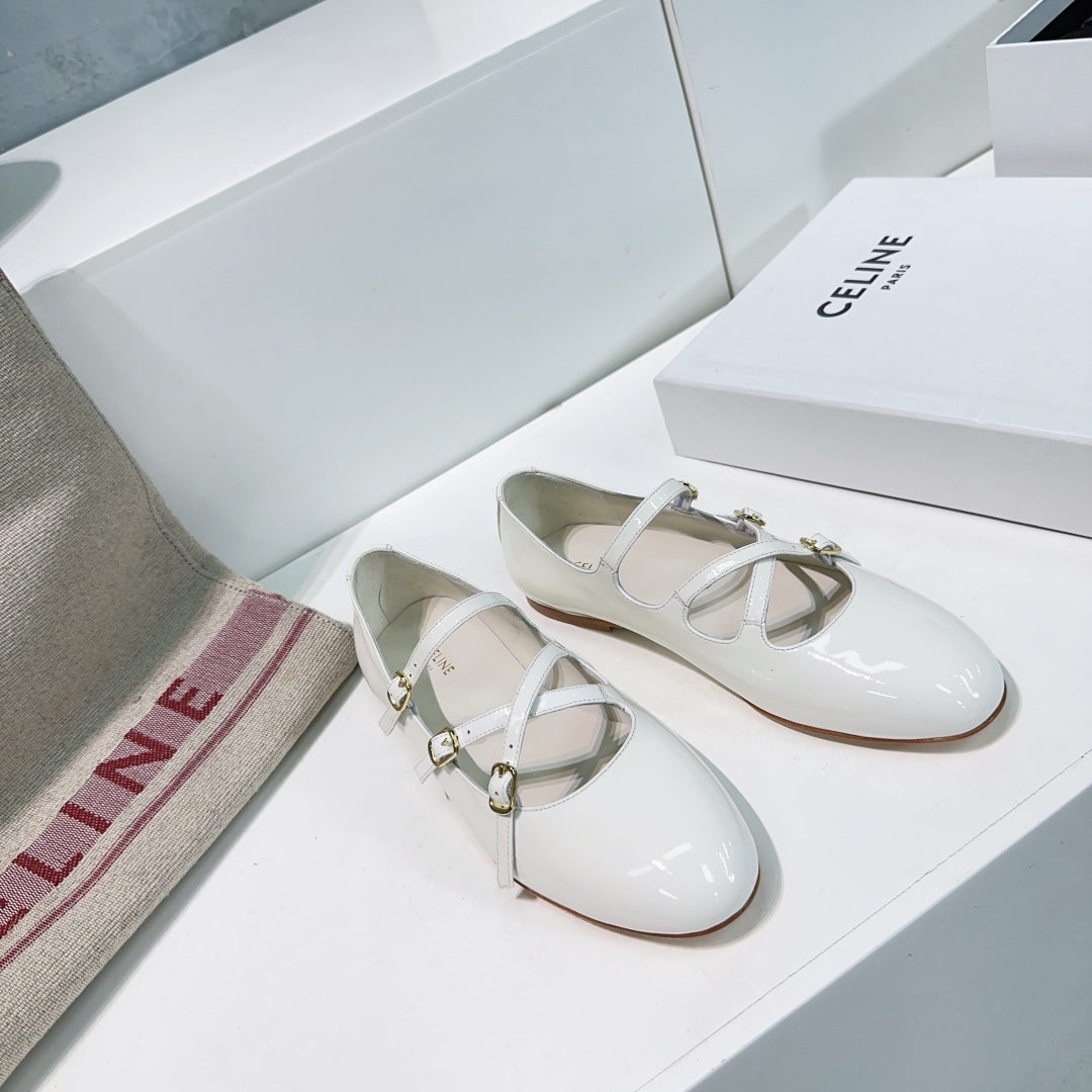 FLAT MARY JANE IN WHITE CALFSKIN