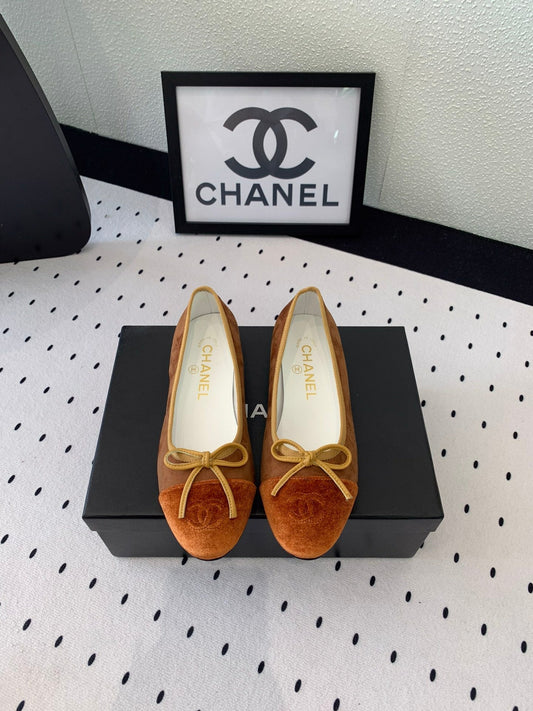 BALLET FLAT LIGHT BROWN MIX BROWN VELVET