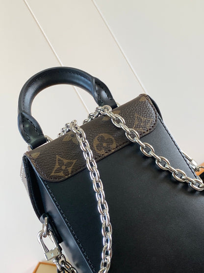 CAMERA BOX VIVE BAG 17 IN BLACK MONOGRAM CALFSKIN SILVER-TONE METALLIC