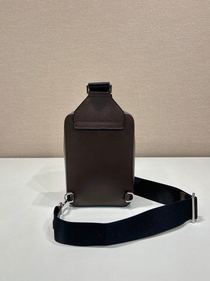CHEST BAG 20 IN CHOCOLATE SAFFIANO LEATHER