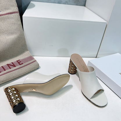 ICON HEELED SLIDE WHITE CALFSKIN 95 MM