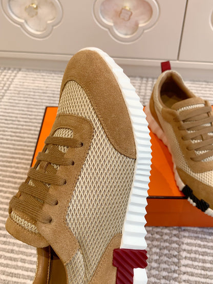 BOUNCING SNEAKER IN CIDER BROWN GRAPHIC MESH AND SUEDE