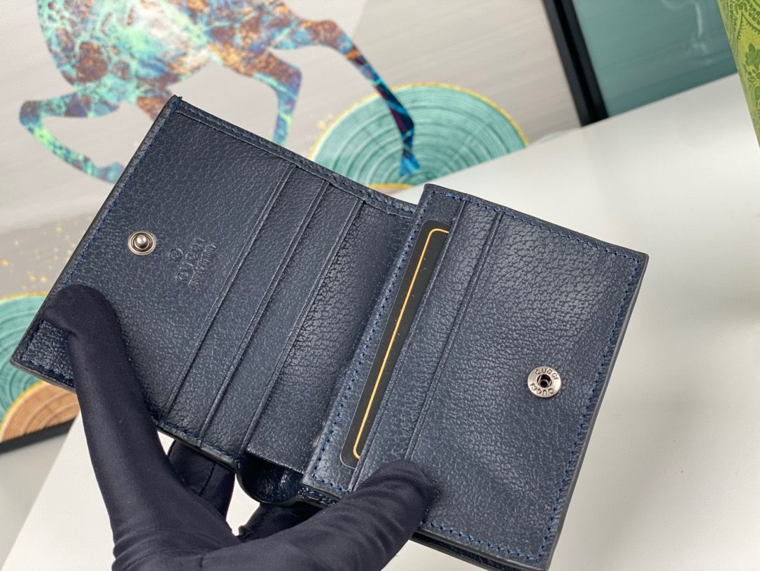 OPHIDIA GG 12 CARD CASE NAVY BLUE CANVAS