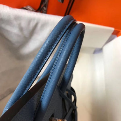 HERM Birkin 25cm Bag In Blue Agate Clemence Leather GHW