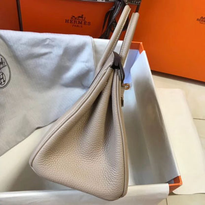 HERM Birkin 25cm Bag In Beige Clemence Leather GHW