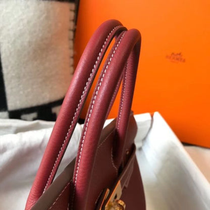 HERM Birkin 25cm Bag In Bordeaux Clemence Leather GHW