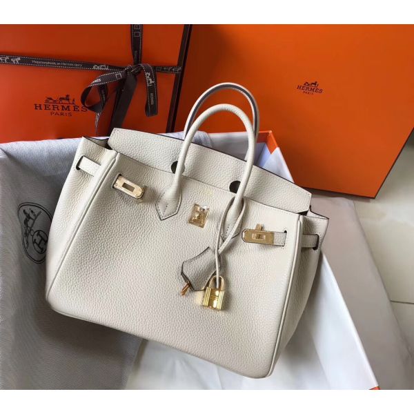 HERM Birkin 25cm Bag In Beton Clemence Leather GHW