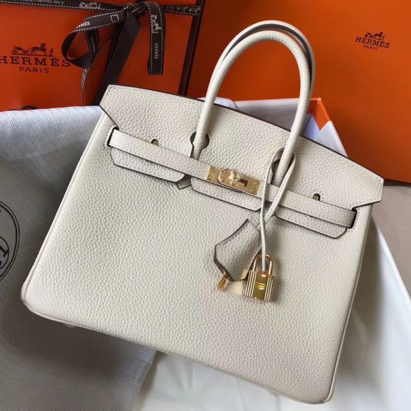 HERM Birkin 25cm Bag In Beton Clemence Leather GHW