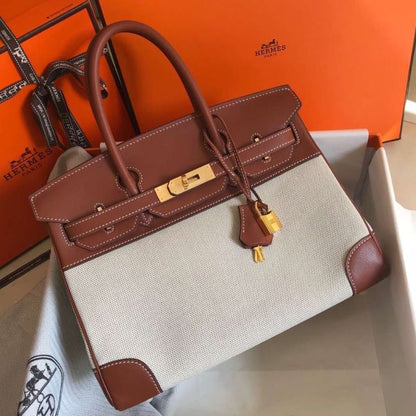 HERM Birkin 30cm Bag In Toile H Canvas With Barenia Leather